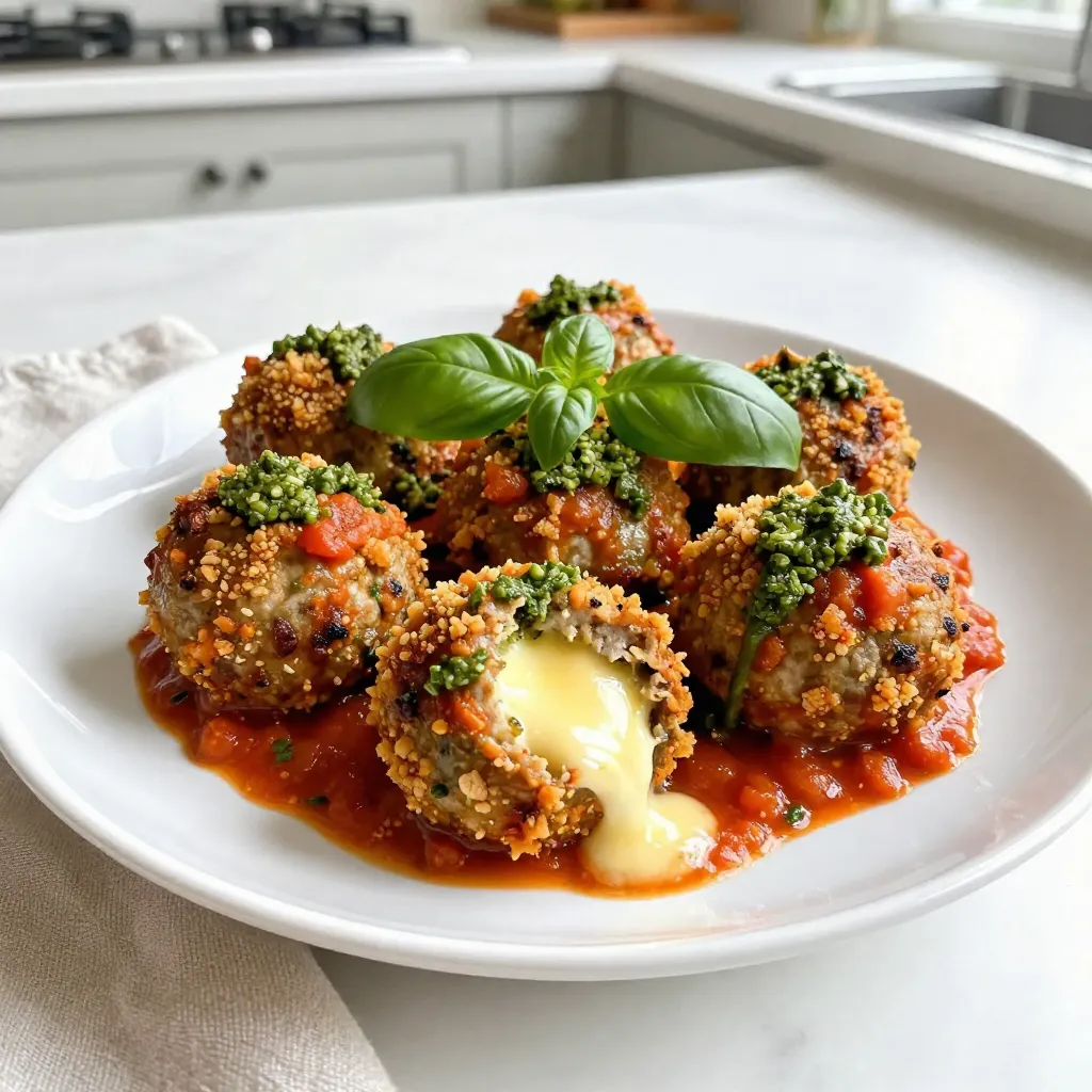 Pesto Mozzarella Stuffed Meatballs Simple and Tasty