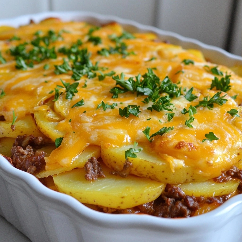 Hearty Cheesy Beef and Potato Casserole Delight