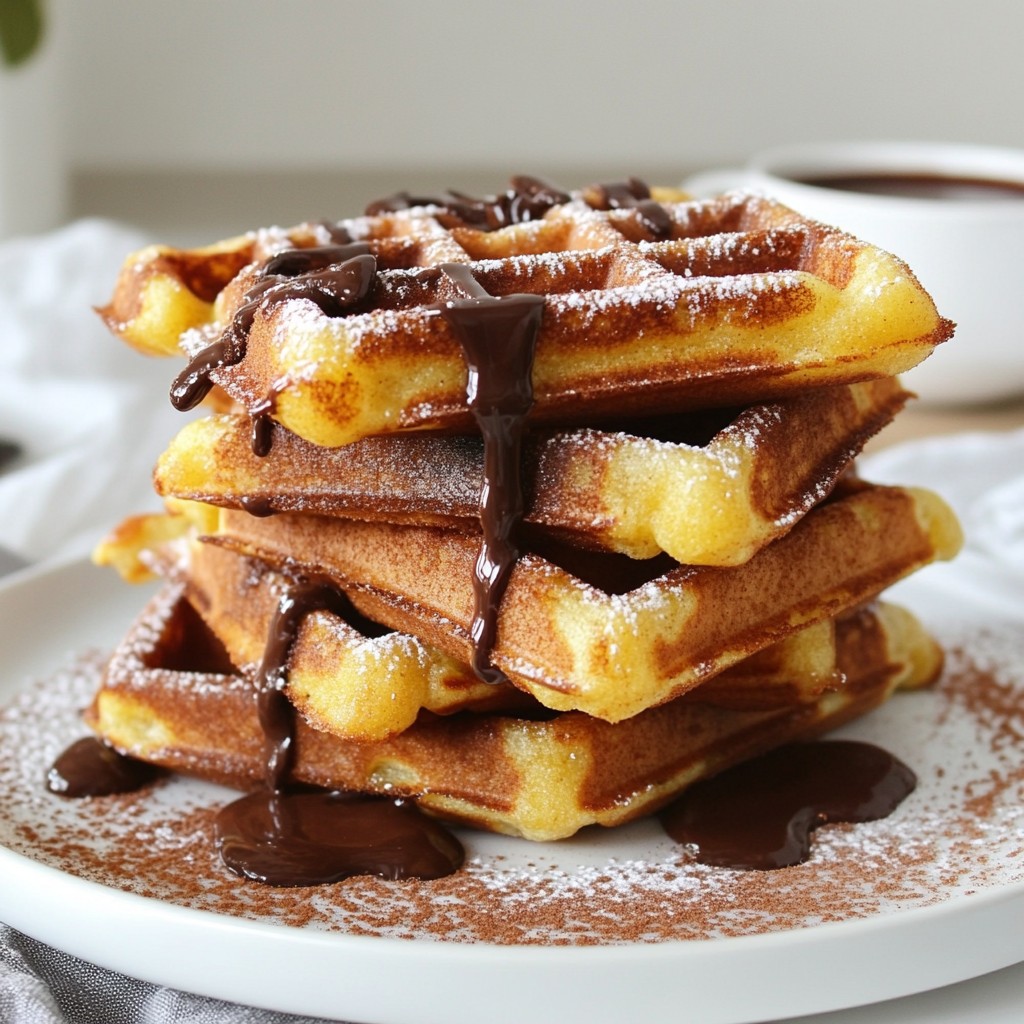 Churro Waffles with Chocolate Sauce Easy and Tasty Treat