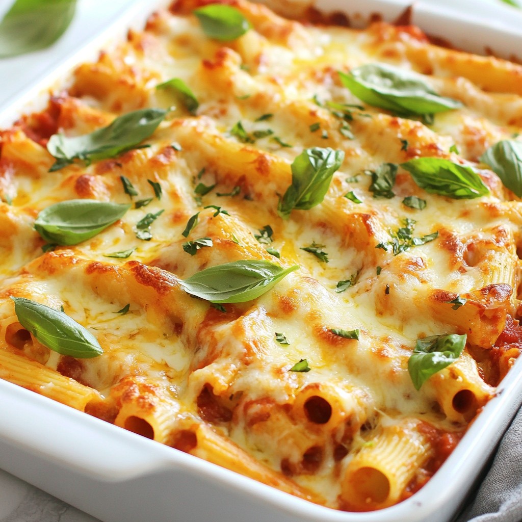 Creamy Three-Cheese Chicken Baked Ziti Delight