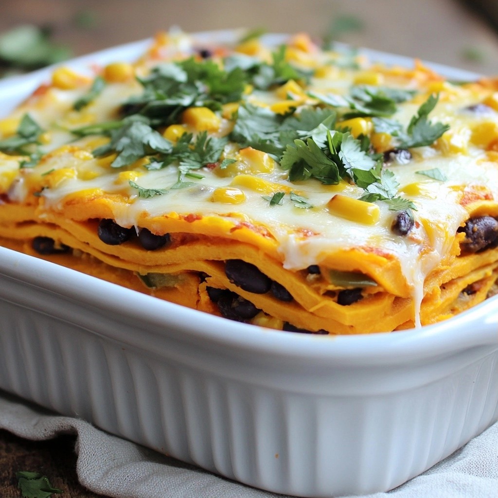 Cheesy Sweet Potato Black Bean Casserole Delight