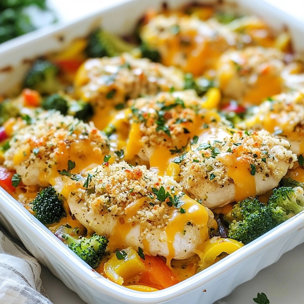 Herb-Crusted Cheesy Chicken and Veggie Bake Delight