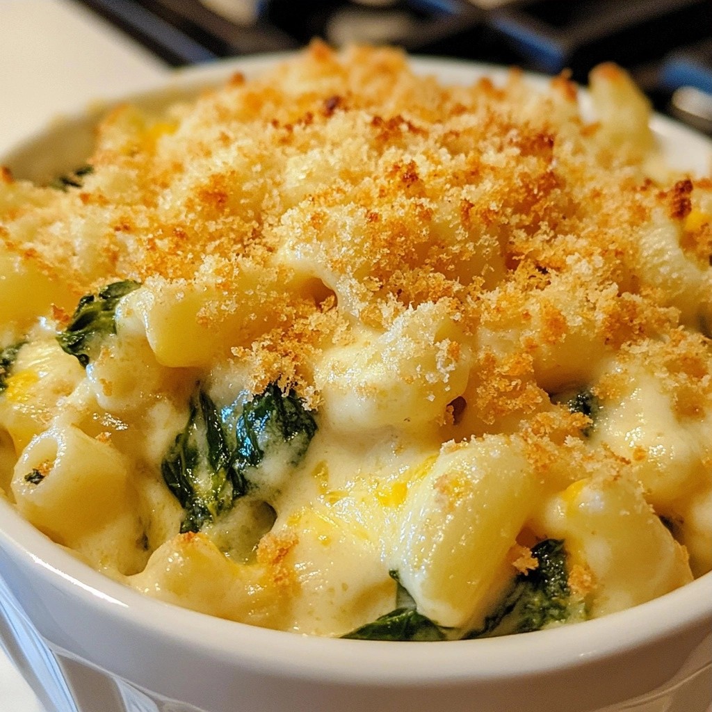 Baked Cheese-Filled Spinach Mac and Cheese Delight