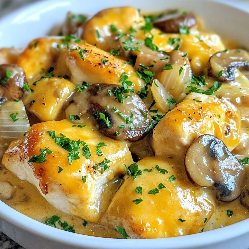 Rich Cheesy Mushroom and Chicken Skillet Delight