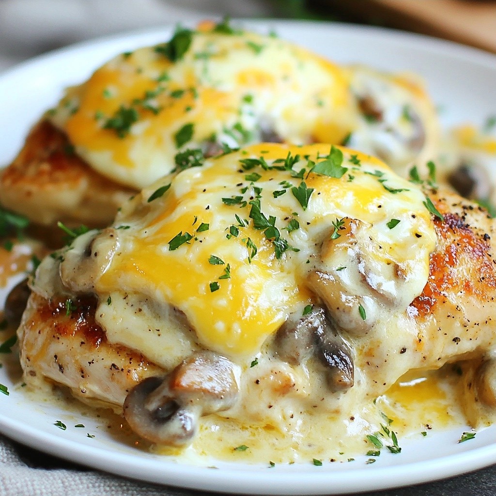 Creamy Mushroom and Cheese Chicken Bake Delight