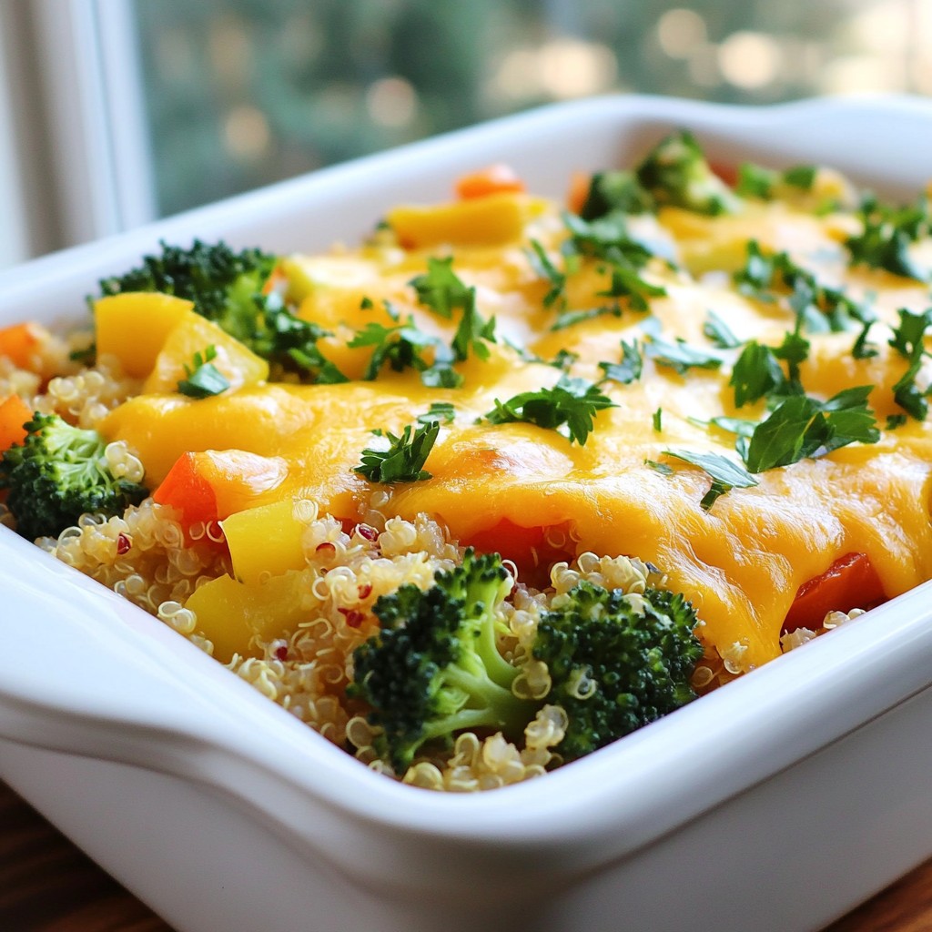 Vegetable Loaded Cheesy Quinoa Casserole Delight