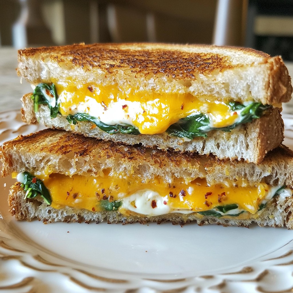 Crispy Cheddar and Spinach Grilled Cheese Delight