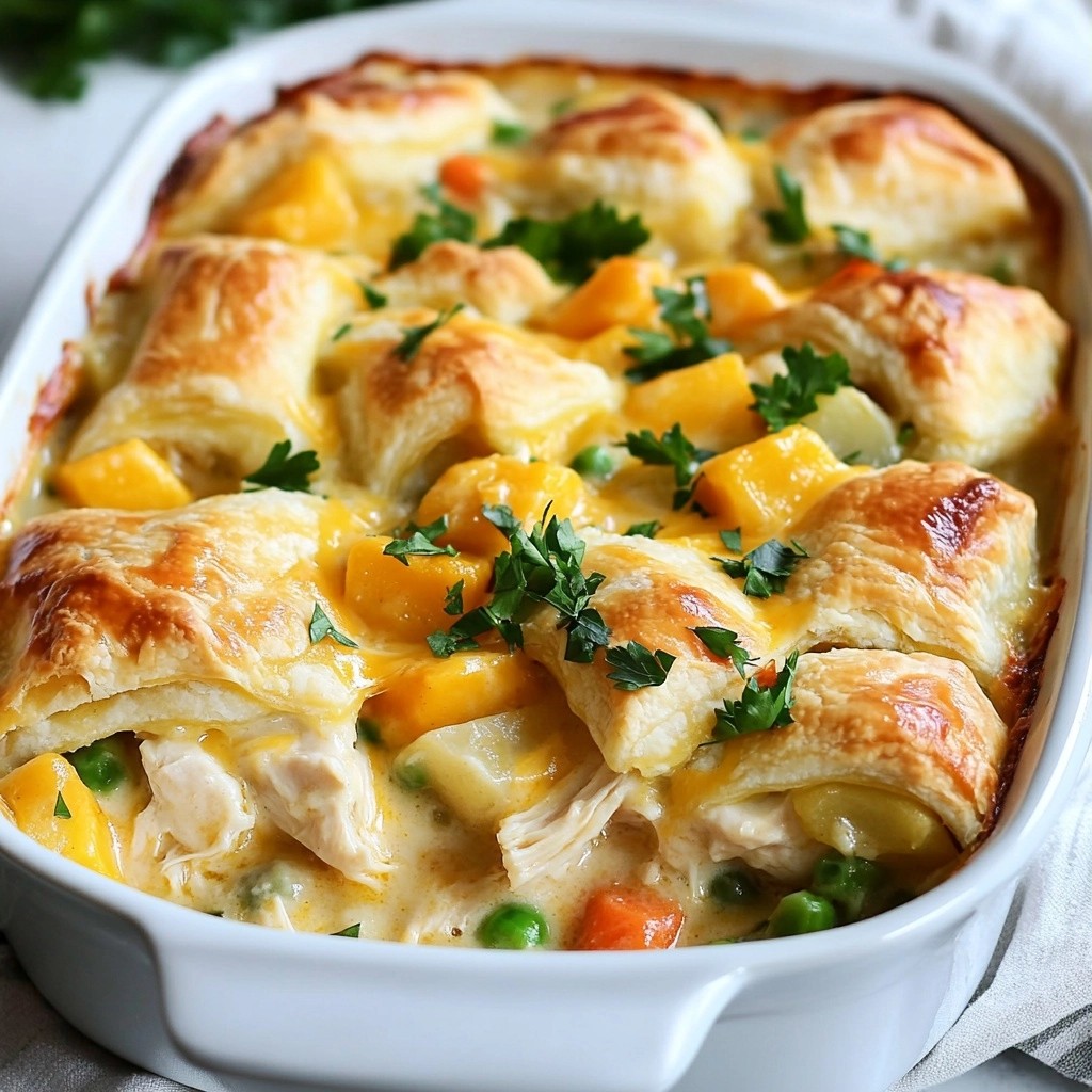 Creamy Cheesy Chicken Pot Pie Casserole Delight